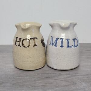 Pottery Hot Mild Salsa Sauce Pourable Jars Blue Black Cactus Set